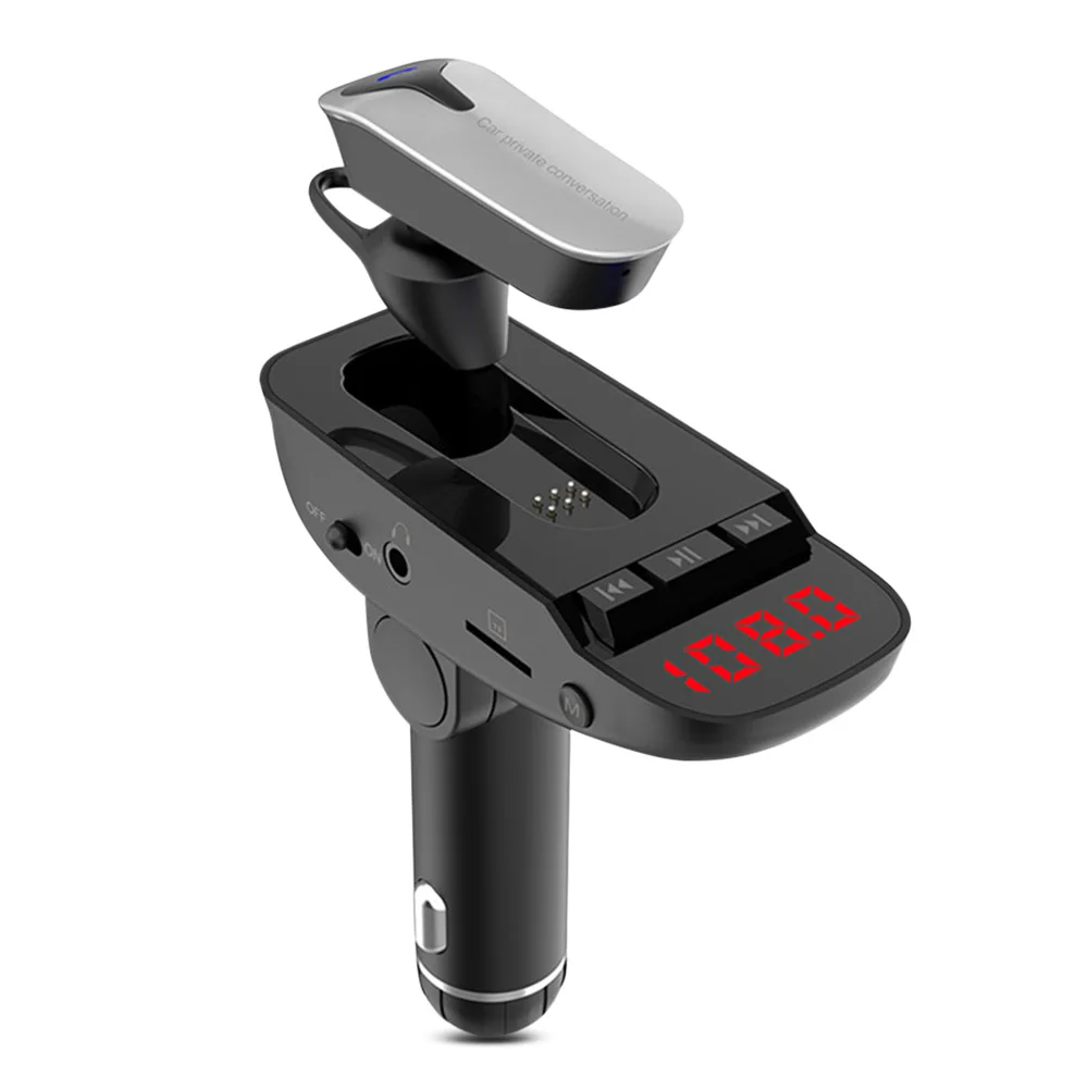 ER9 Car Bluetooth Wireless Headset MP3 Player FM Transmitter Hands-free Call with 2 USB Charging Ports Phone A2DP Function |
