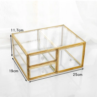 Three Drawers Европейский Золотой стеклянный ящик для хранения косметики/помады коробка для восстановления ювелирных изделий Коробка для хранения туалетной комнаты украшения 1 шт./лот - Цвет: Three Drawers