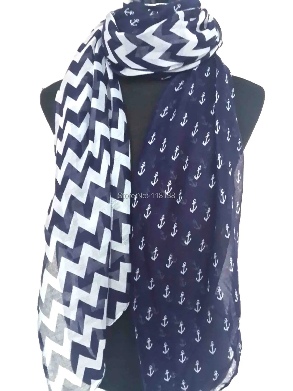 Темно-синий якорь и Шеврон Печатный шарф шаль обертывание Женские аксессуары