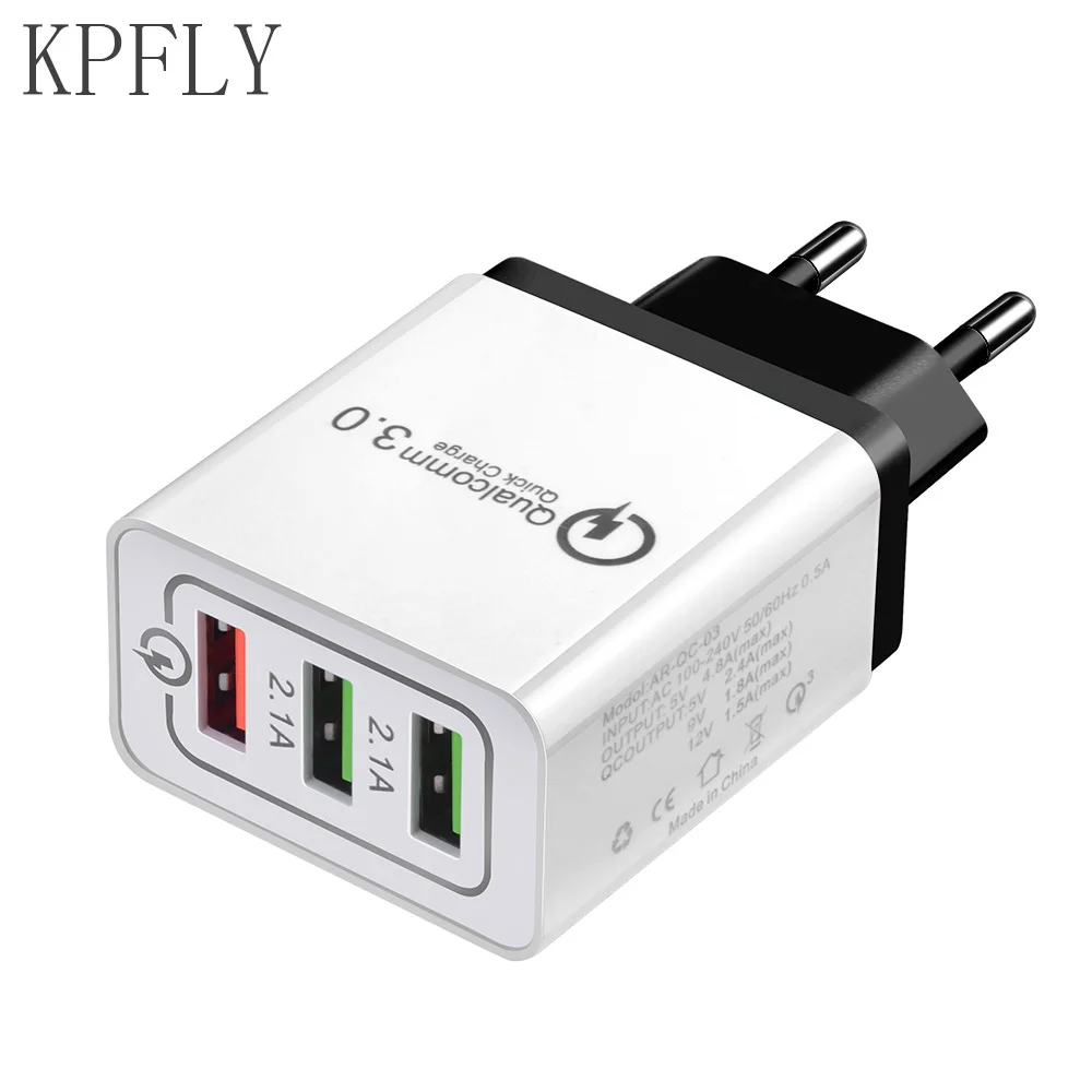 18 Вт с 3 портами(стандарт Quick Charge 3,0 5 V 3A для iPhone 7 8 мобильный телефон быстро Зарядное устройство для зарядки Samsug s8 s9 huawei Honor Универсальный - Тип штекера: Black