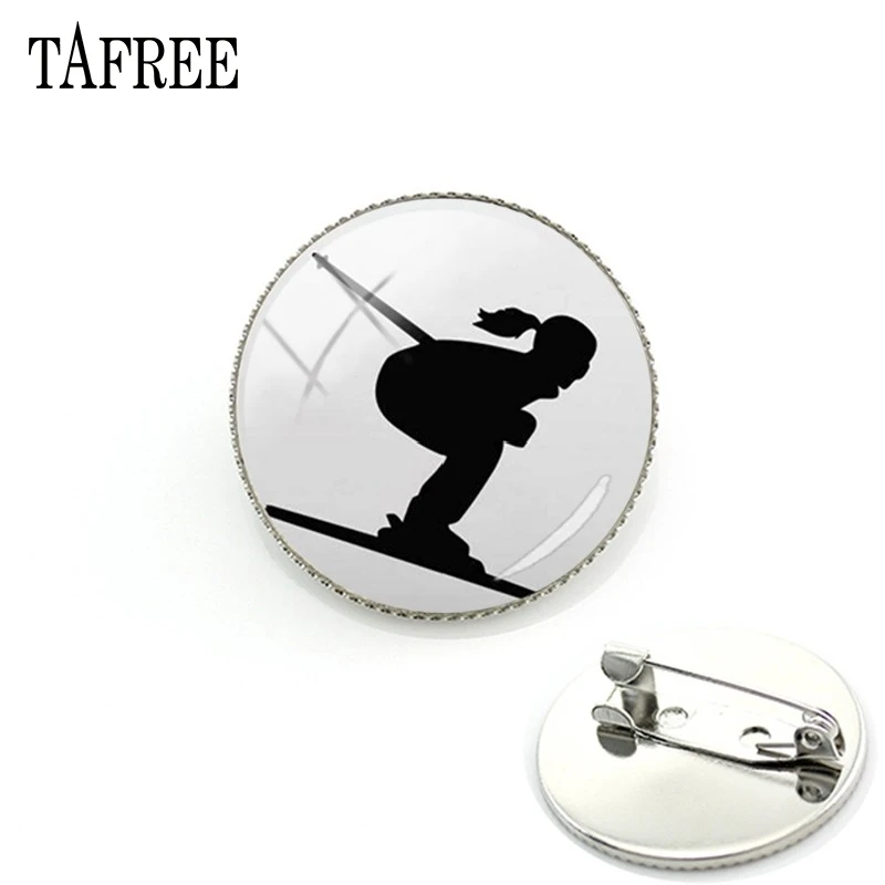 TAFREE, модные ювелирные изделия, Для Любителей сноубординга, круглые серебряные металлические нагрудные булавки, лыжный проект, стеклянные круглые булавки, значок, подарок, SG06 - Окраска металла: SG07