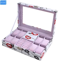 women diy home storage desk case makeup organizer box lock retail display jewelry ring holder watch slots 8 makeup storage box