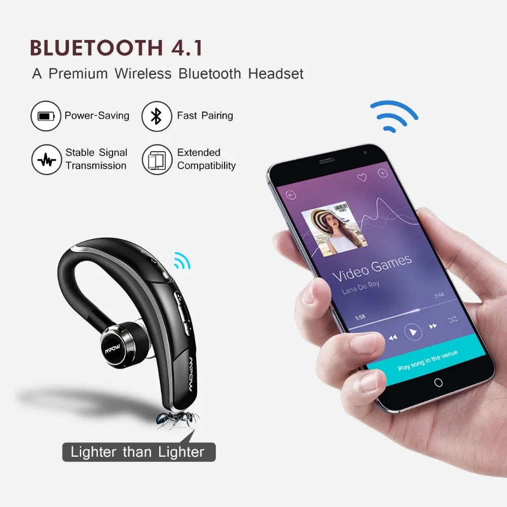Mpow 028A Bluetooth 4 1 наушники свободные руки беспроводные с чистым микрофоном удобный