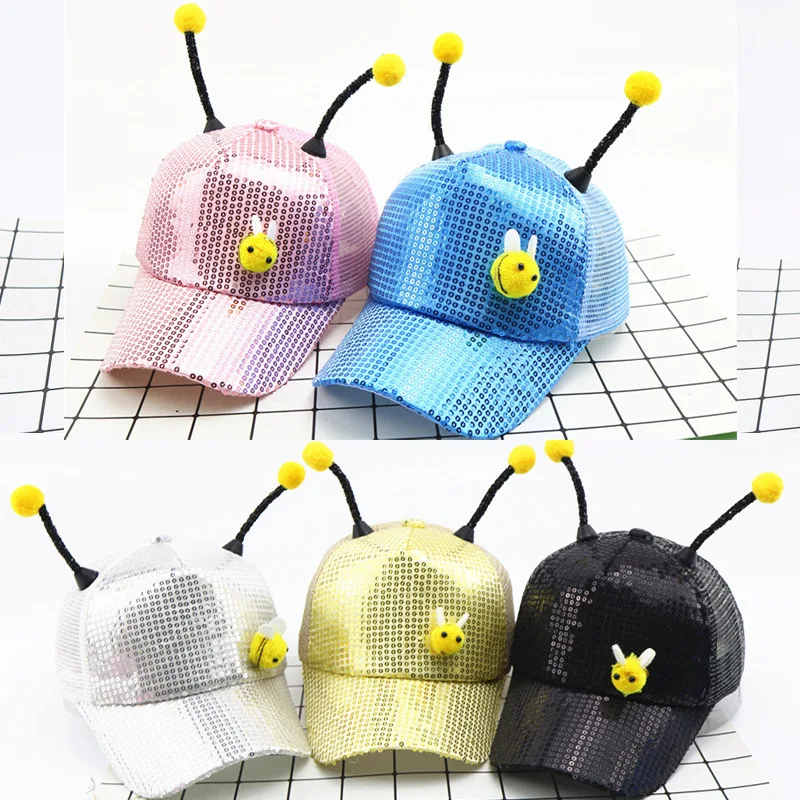 Детская бейсболка Bling Little Bee блестящая Кепка в стиле хип-хоп детская шапка с