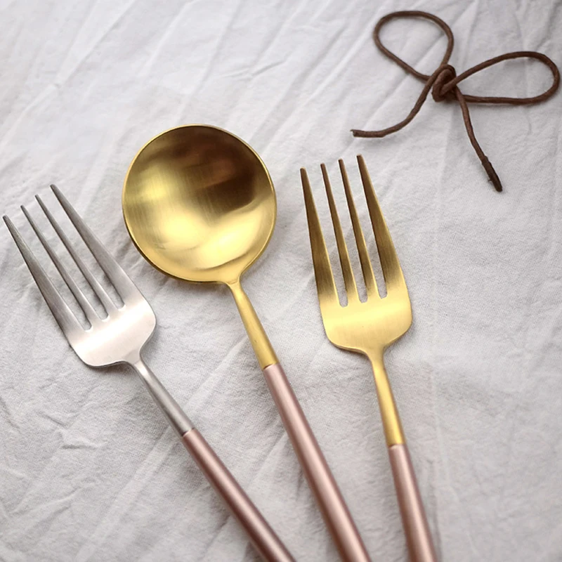 Западный Стиль розовый золотые столовые приборы экологичный 18/8