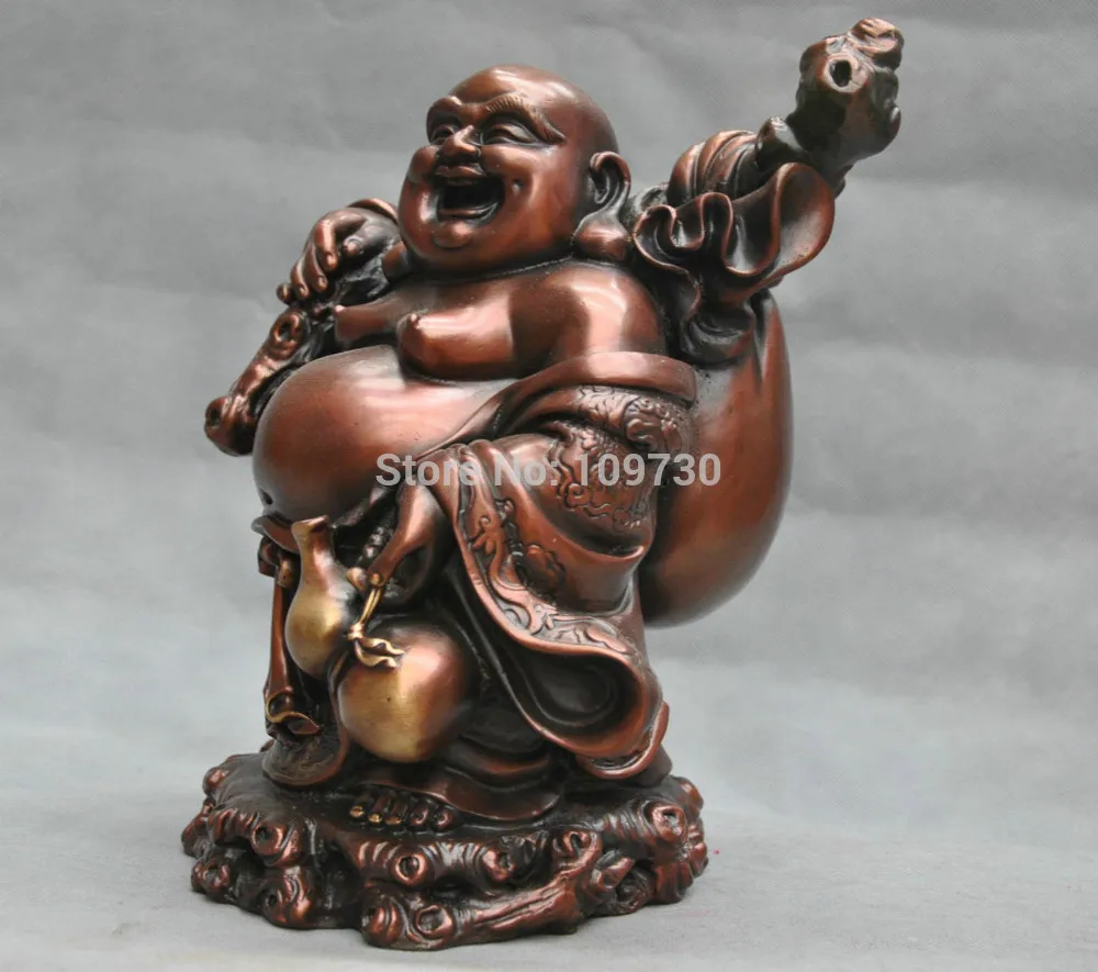 bir 002864 11'' China Laughing Maitreya Buddha Happy Monk Hold Gourd Bronze Statue | Дом и сад