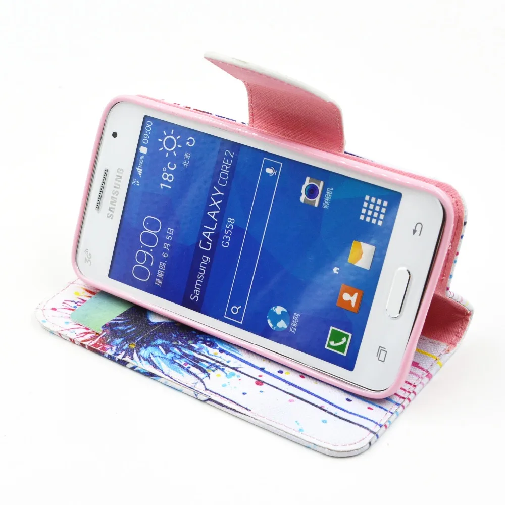 Флип Кожа PU Чехол для Мобильного Телефона сумки крышка коке Для Samsung Galaxy Core 2 G355H