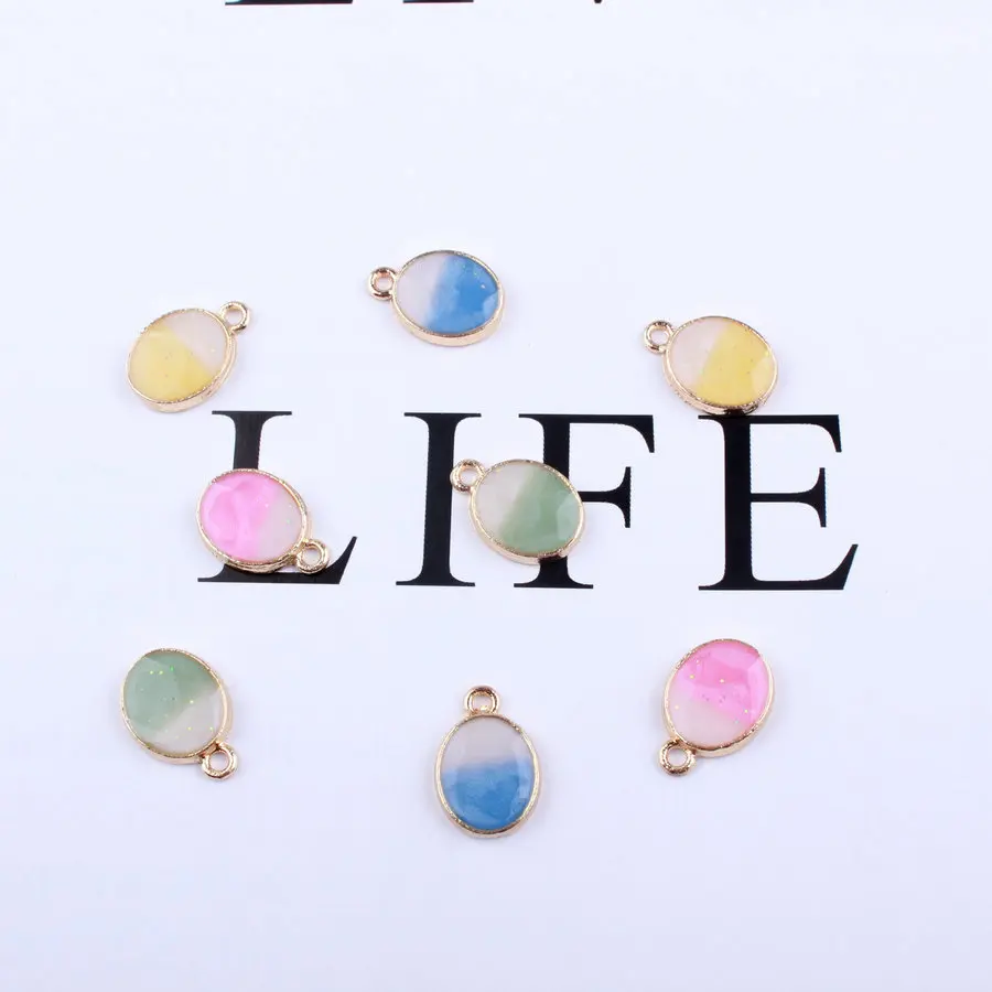 

New Korean Enamel colorful oval pearlescent gradient ellipse charms jewelry accessories making temperament earrings pendant DIY