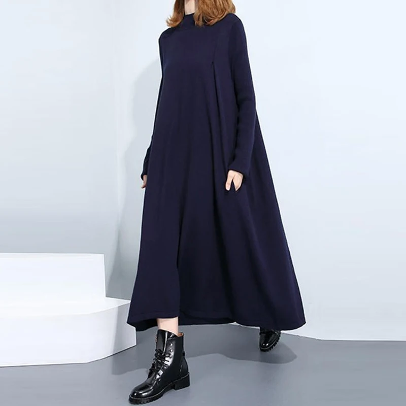 Женское сексуальное длинное платье с высоким воротником и длинным рукавом