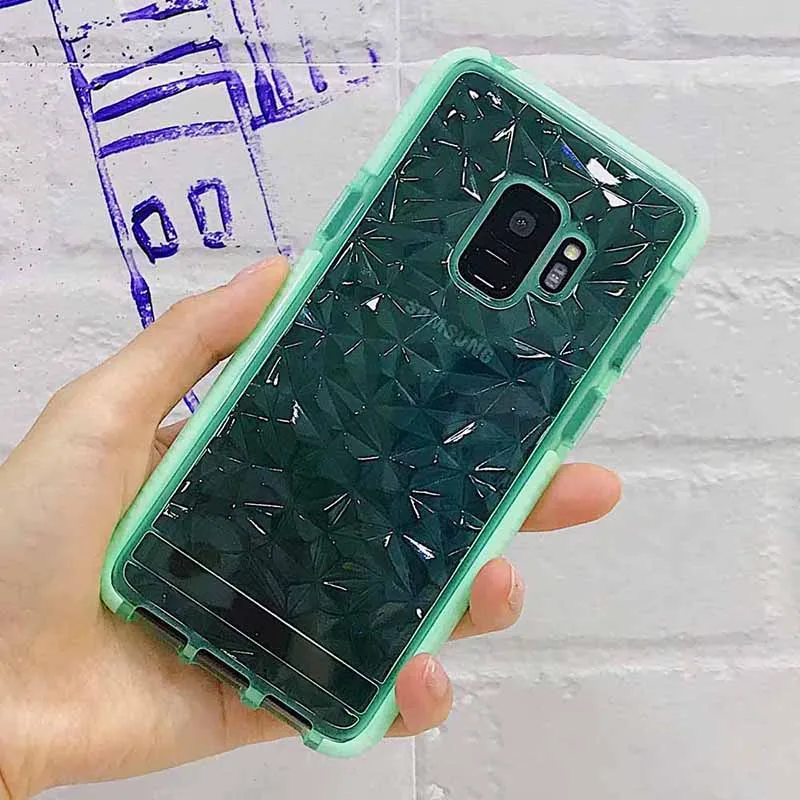 Прозрачный ТПУ кремния для samsung S8 S9 плюс геометрические алмаз Анти сбить чехол |