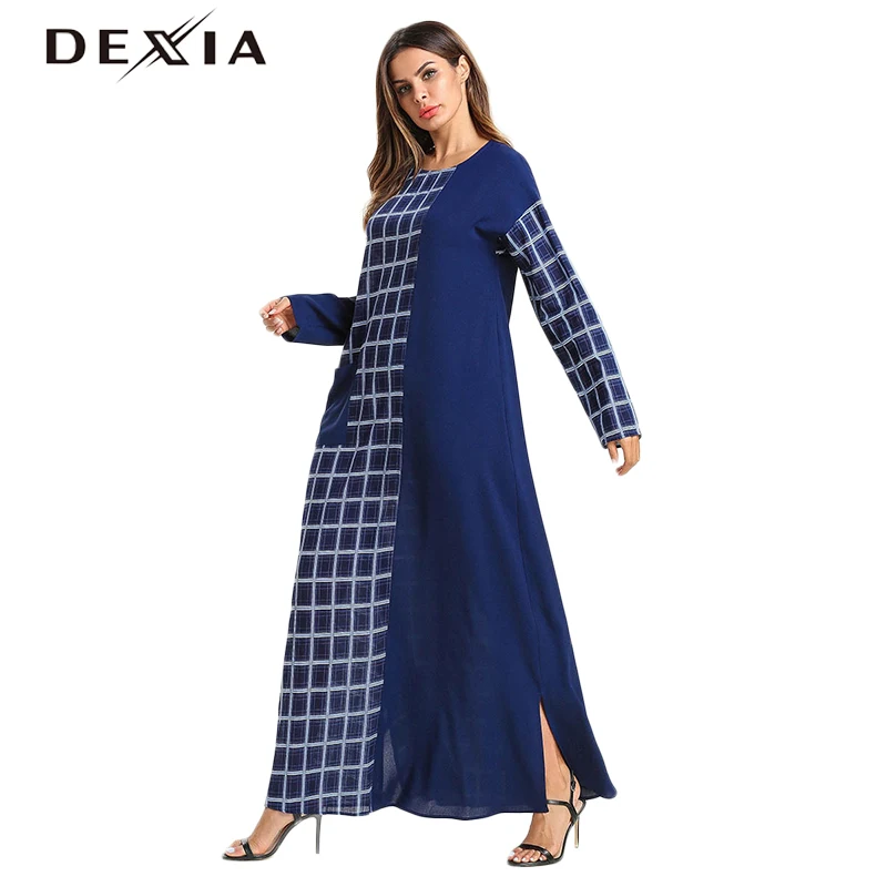 Dexia темно-синее платье с длинными рукавами и карманами Длинное свободное Vadim Jurk в