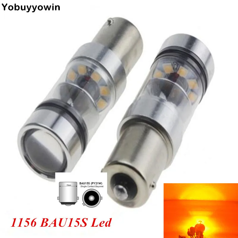 2pcs 100W Amber Yellow Error Free BAU15S 7507 PY21W 1156PY LED Bulbs w/ Reflector Mirror Design For car Front Turn Signal Lights |