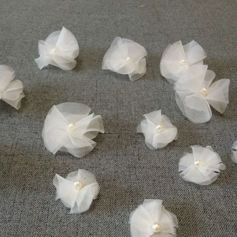 3D цвет слоновой кости жемчужные заплатки цветок для шитья вуали и Платья материал AP0010