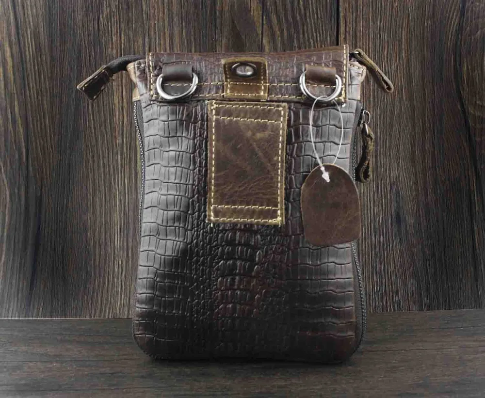 Мужская маленькая сумка-мессенджер из натуральной кожи с крокодиловой головой |