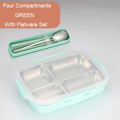 Green 4 Flatware GLANYOMI 304 Ланч-бокс из нержавеющей стали с отделениями, бэнто-бокс для детей, школьников, пикников, контейнер для еды - Цвет: Green 4 Flatware