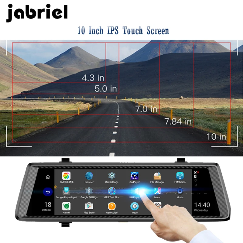 Зеркало видеорегистратор Jabriel Android 4G 10 дюймов Full HD 1080P GPS