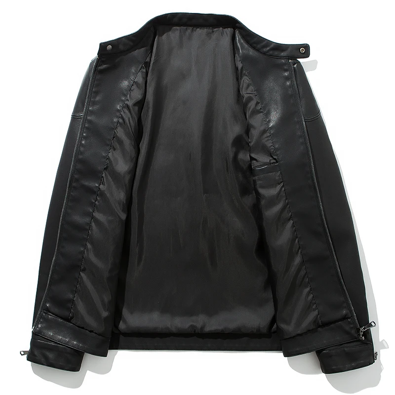 

New Men's Casual PU Leather Slim Jacket Soft Leather Stand Collar Zipper Motorcycle Black Leather Jacket Coat Size M-3XL