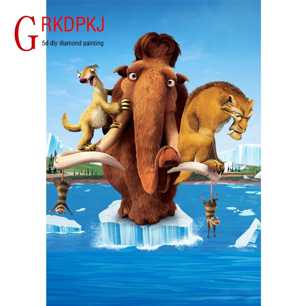

GRKDPKJ 5d алмазная живопись, полная выкладка, квадратная Алмазная вышивка, картины стразы, мультяшный слон и тигр