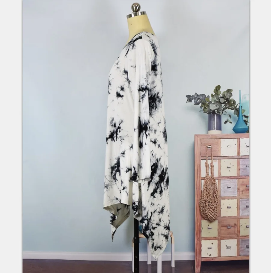 

Women's new autumn fashion tie-dyed round neck long sleeve irregular mid-length