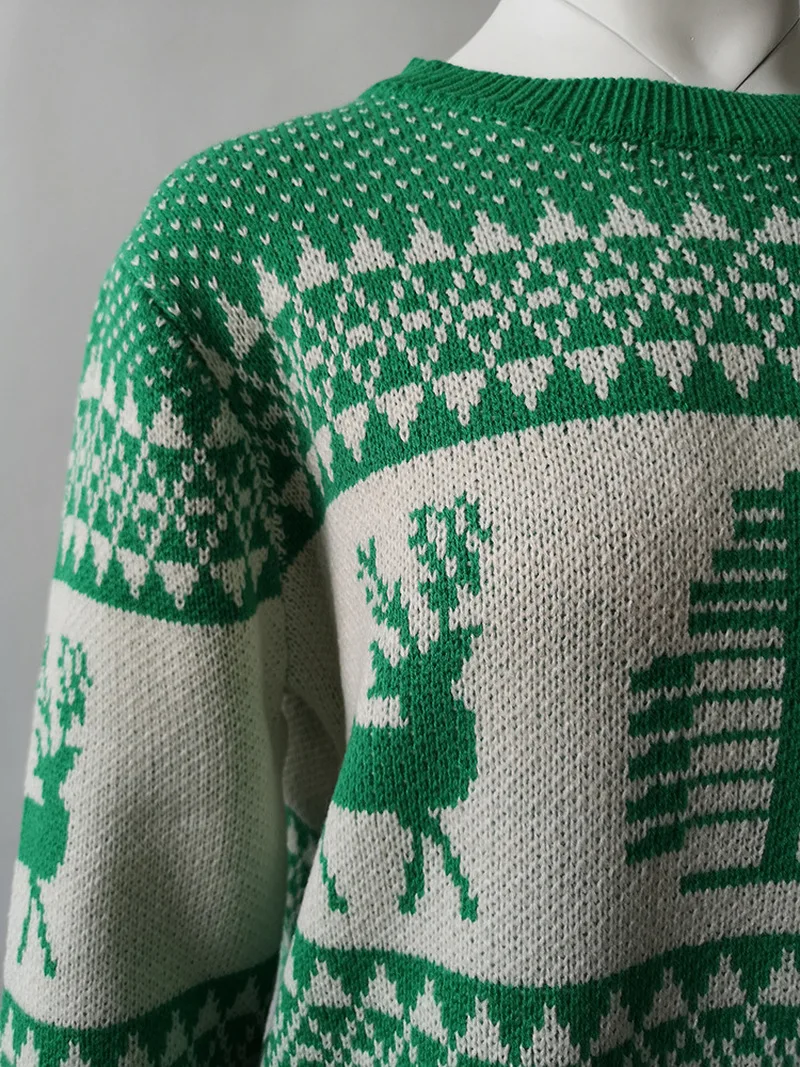 

Women Winter Christmas Sweater Warm Knitted Sweaters Pullovers Plus Size Casual O Neck Long Sleeve Geometric Elk Knitwear