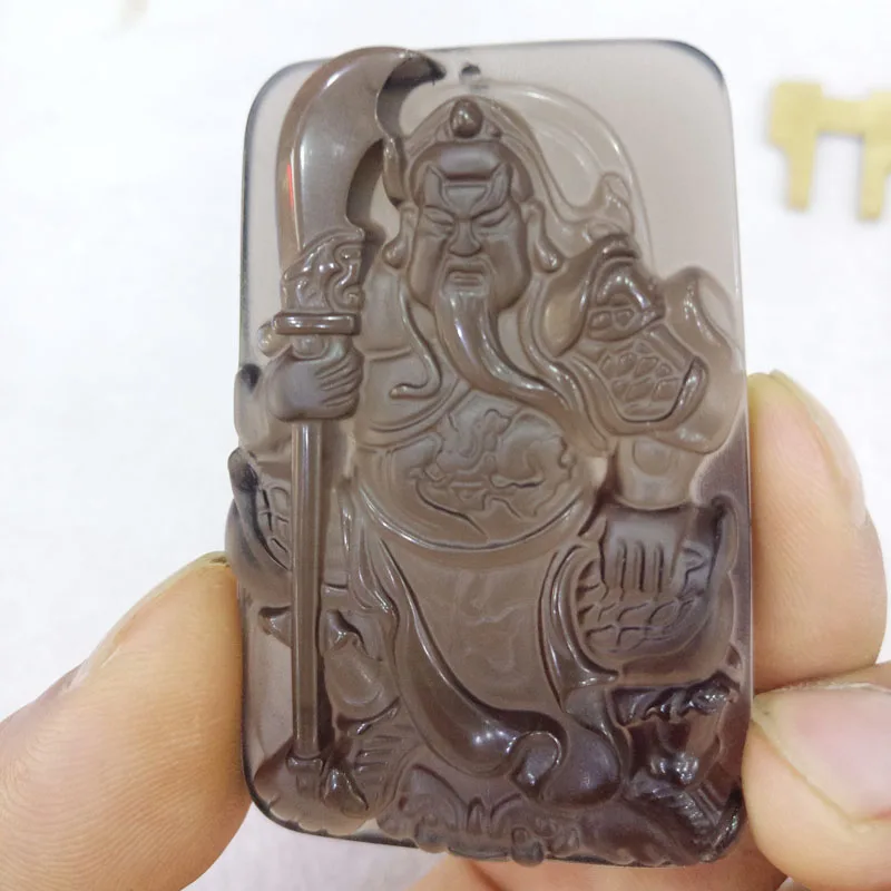 Ювелирные изделия из натурального черного обсидиана резной амулет guangong кулон