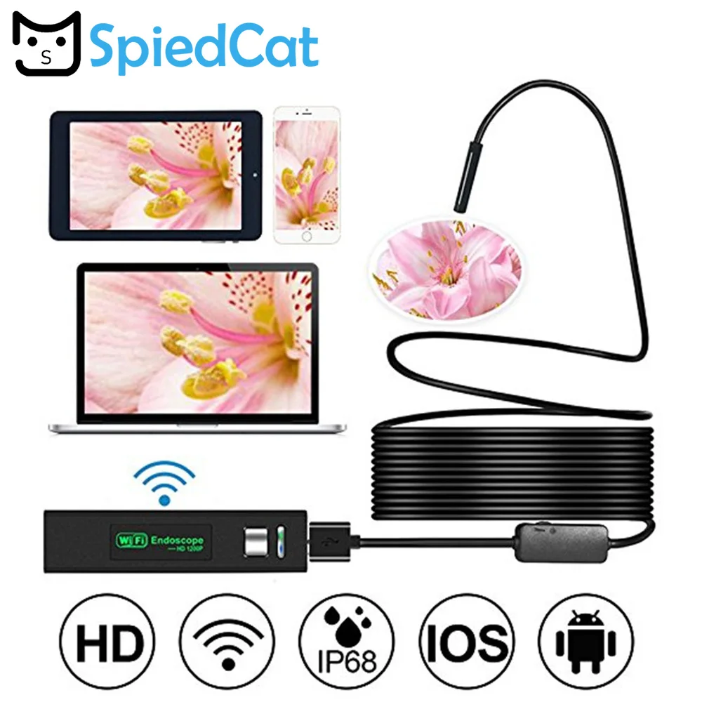 Беспроводной Эндоскоп HD 1200P Wifi USB бороскоп IP68 Водонепроницаемая камера для осмотра с полужестким гибким кабелем для смартфона
