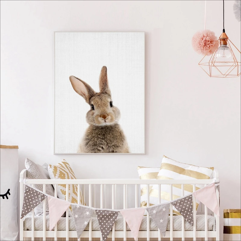 Bunny Rabbit Tail Canvas Painting Nursery Wall Art Animal Poster and Print Nordic Woodland Picture for Baby Kids Room Home Decor