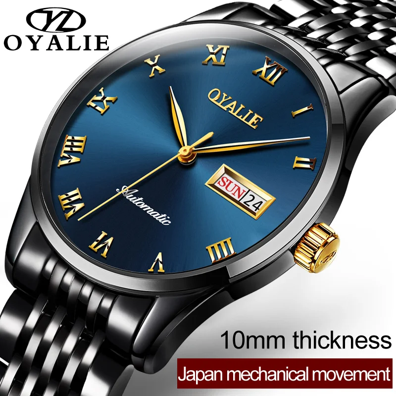 OYALLE роскошные мужские механические наручные часы Дата и неделя римские цифры