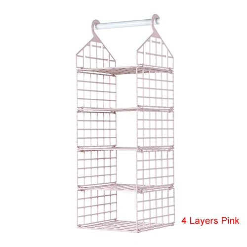 4 Layers Pink Креативные подвесные органайзеры для одежды, домашний гардероб, коробка для хранения в шкафу, подвесной карман, полка для одежды, нижнее белье, подставки для обуви - Цвет: 4 Layers Pink