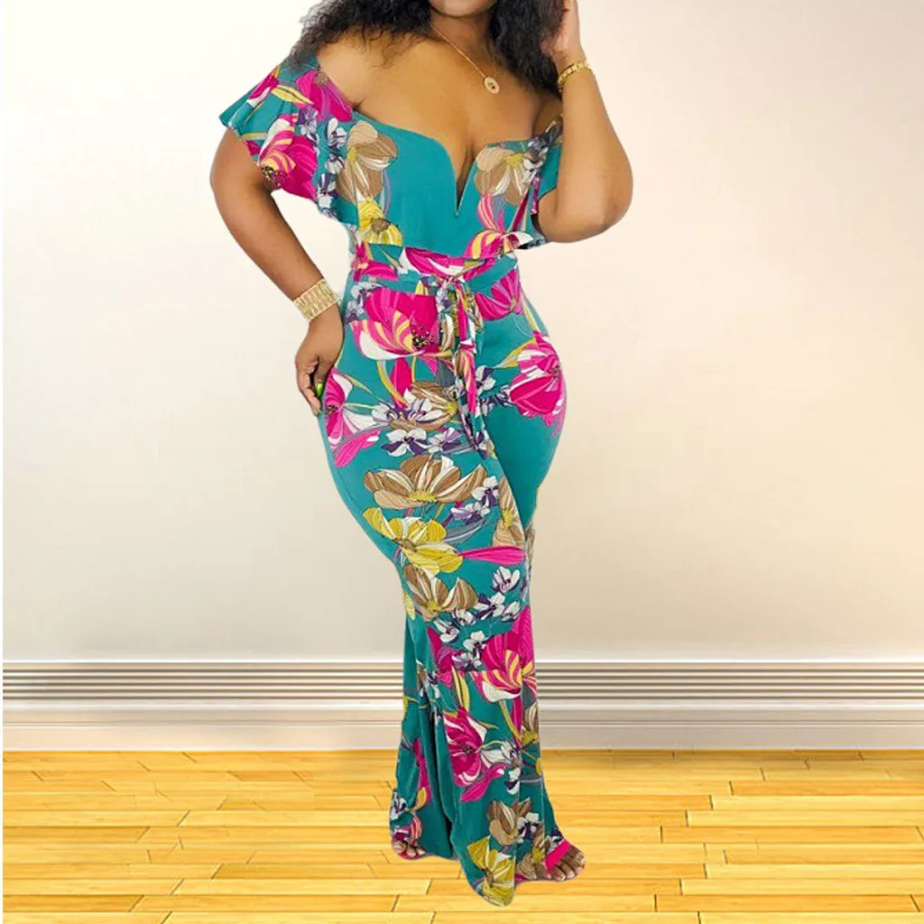 Фото Fashion Womens Floral Print Short Sleeve Off Shoulder Jumpsuit Women Summer Casual Printed Sexy Long #420 Женская одежда Fashion Womens Floral Print Short Sleeve Off Shoulder Jumpsuit Women Summer Casual Printed Sexy Long #420 Женская одежда
