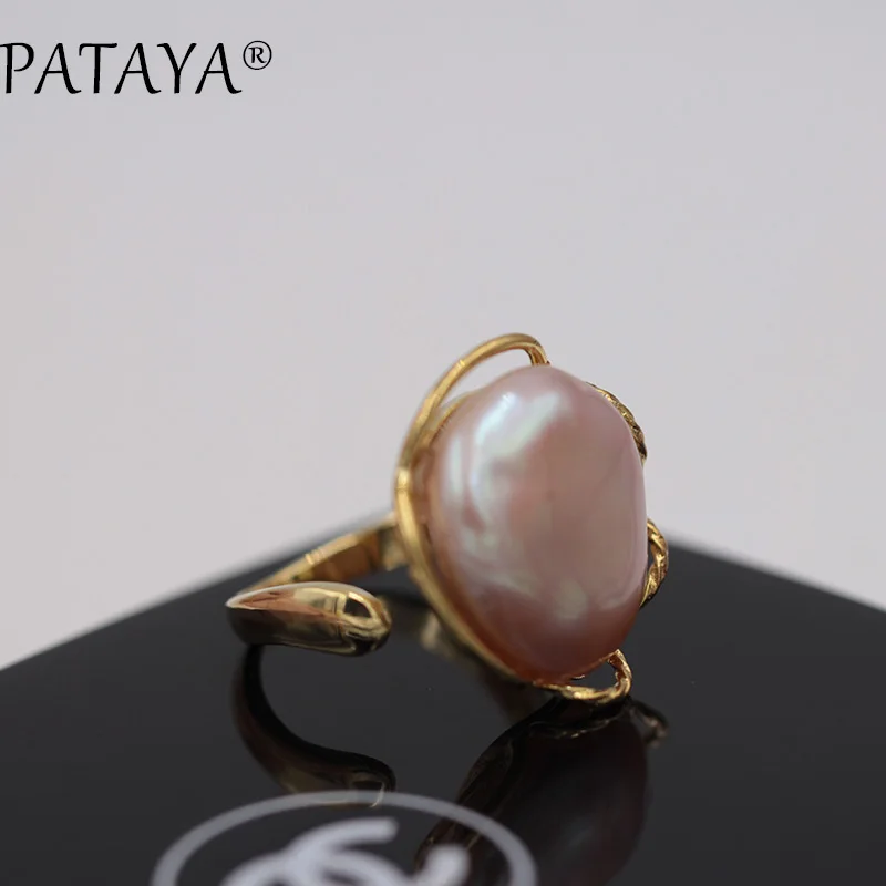 Новые Кольца PATAYA с натуральным пресноводным жемчугом, золотые кольца, циркониевые серьги, наборы для женщин, Романтические Роскошные ювелирные изделия для свадебной вечеринки