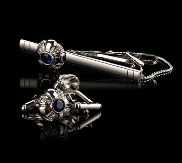 3 компл./лот классические роскошные запонки с синим кристаллом зажим для галстука