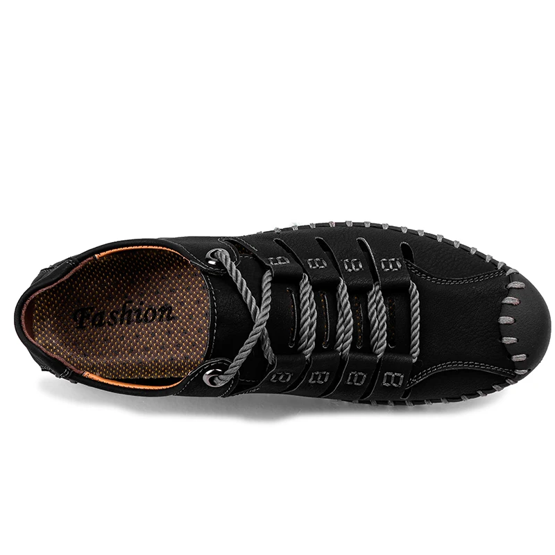 VKERGB Genuine Cow Leather Men Loafers Fashion Handmade Moccasins Flats Khaki Lace-Up Men's Boat Shoe Plus Size | Обувь