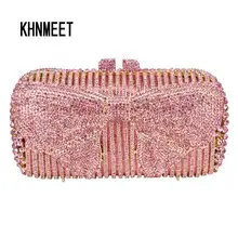 Роскошный розовый с бантом и жемчугом вечерняя сумочка клатч