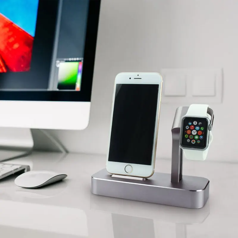 2 в 1 зарядная док-станция для iPhone X 8 7 6 Алюминиевая Подставка зарядки Apple Watch |
