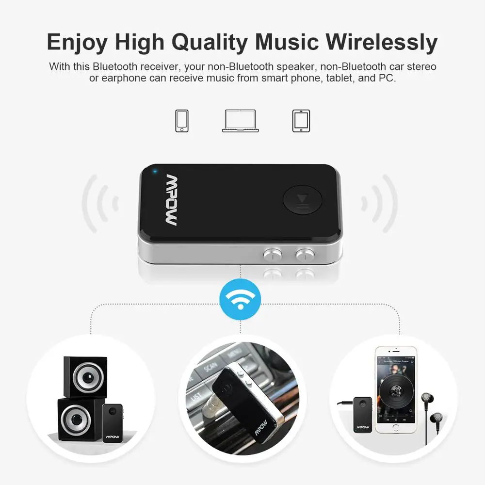 Mpow Bluetooth 4,0 приемник беспроводной 3,5 мм аудио адаптер Встроенный аккумулятор Bluetooth музыкальный приемник для наушников Динамик ТВ ПК