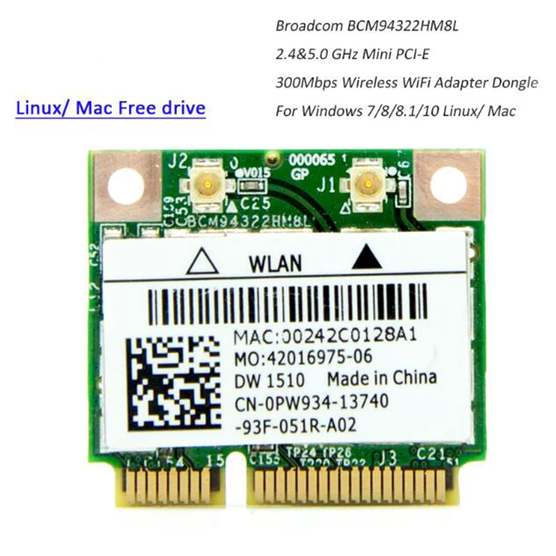 Broadcom BCM94322HM8L двухдиапазонный 300mbps 802.11a/b/g/n ноутбук DW1510 Mac OS Mini PCIE WiFi беспроводная