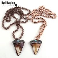 free shipping long crystal glass knotted pave crystal teeth pendant necklaces