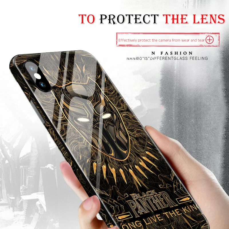 Venom Черная пантера Бэтмен Железный человек закаленное стекло чехол для iPhone 11 Pro X XR XS MAX 7 8 6 6S Plus Супермен чехол Спайдермен
