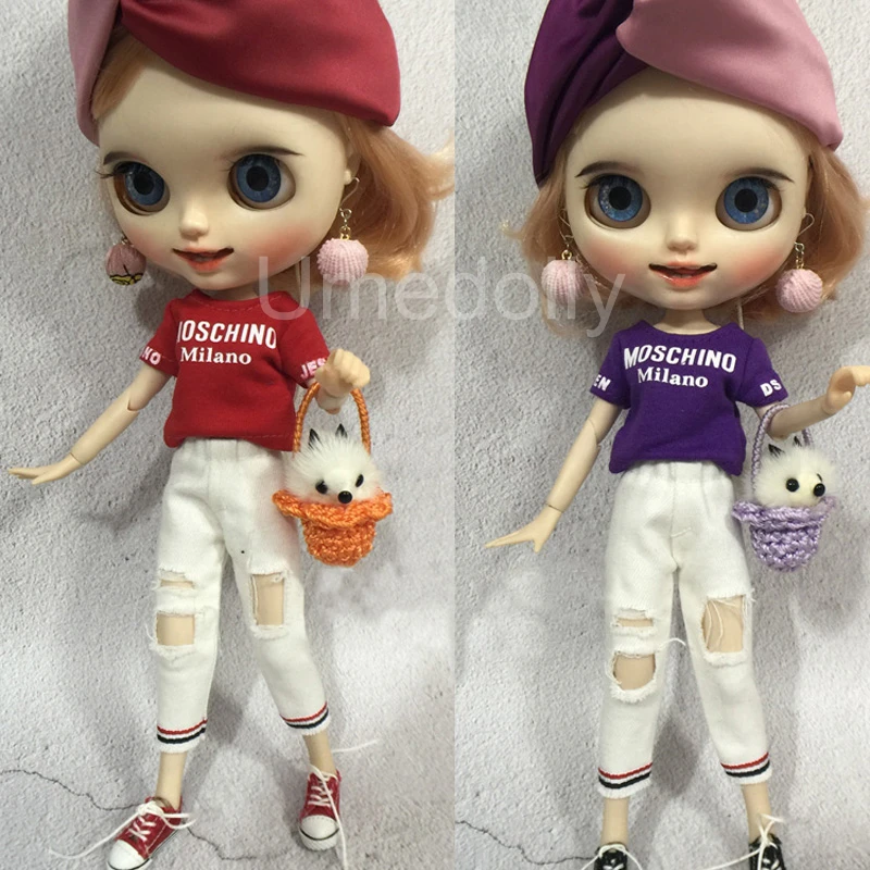 1 комплект повседневные джинсовые костюмы для Blyth Barbies кукла Licca футболка брюки