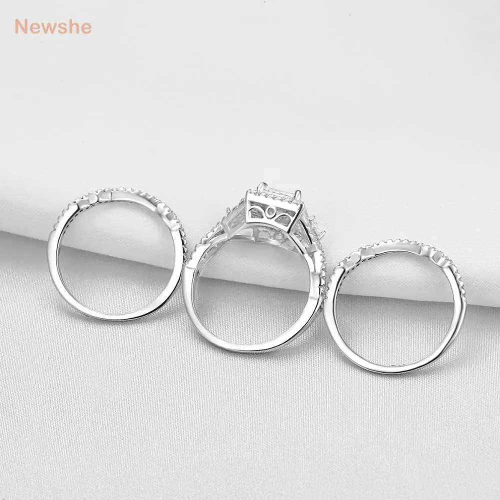 Newshe Wedding Rings For Women 2.8 Carats Princess Cut AAA CZ 925 Sterling Silver Engagement Ring Set Fashion Jewelry JR5973 | Украшения и