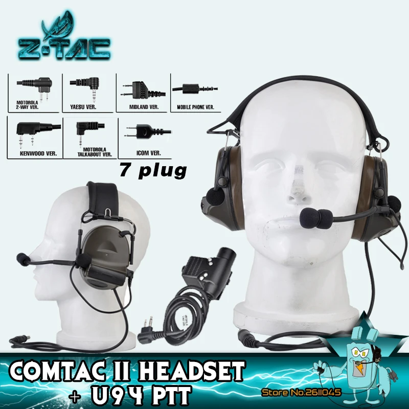 

Z-Tac Tactical Shooting Headphones Comtac II Noise Canceling U94 Midland PTT Tactical Headset For Walkie-talkie Softair Z041