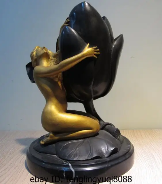 Западная ХУДОЖЕСТВЕННАЯ медная Бронзовая статуэтка мраморная основа Лотос