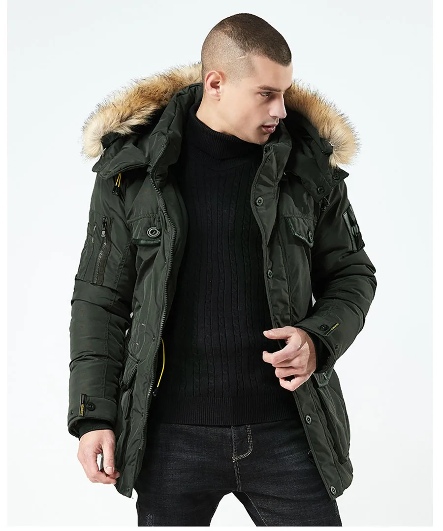 Брендовая Новинка, парка, мужские зимние куртки, хлопок, однотонный цвет, Chaquetas ropa hombre, толстые парки, мужская повседневная верхняя одежда, меховые пальто