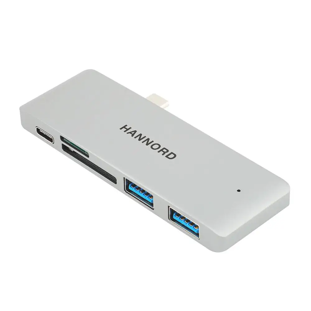Silver HANNORD Type-C Hub USB-C Adapter 5 Ports Type C Hub with PD charging USB 3.0 Port SD/Micro Card Reader for MacBook Pro Dock - Цвет: Silver