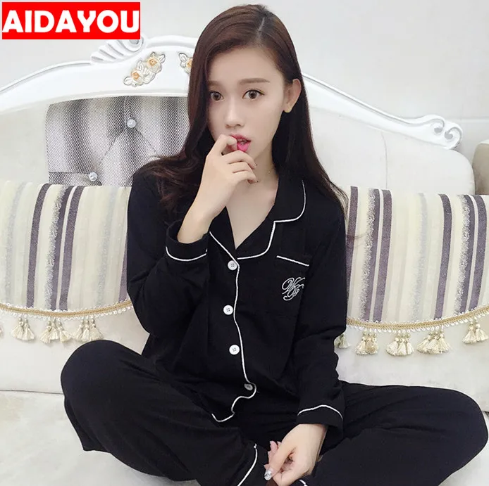 Женские пижамные костюмы 2 шт. Pj Home Kawaii корейский стиль с длинным рукавом на пуговицах шелковые атласные пижамы ouc008
