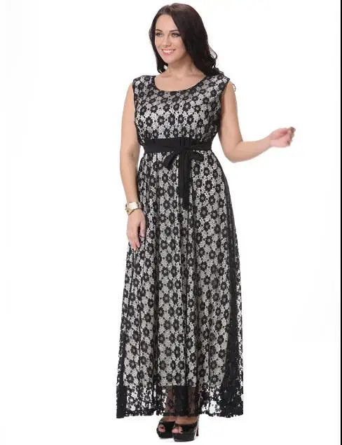 2017 женское элегантное кружевное вечернее платье больших размеров черное