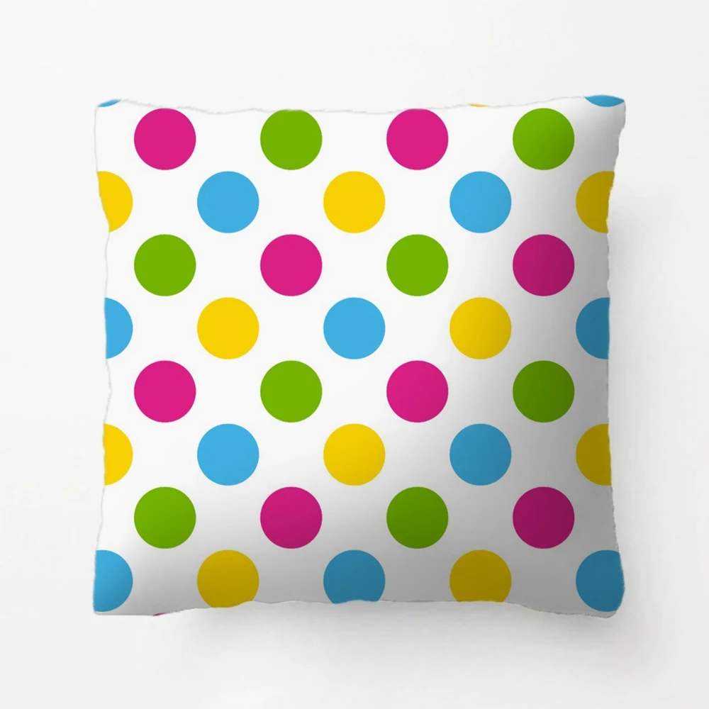 Розовый синий желтый и зеленый узор в горошек декоративная наволочка для подушки