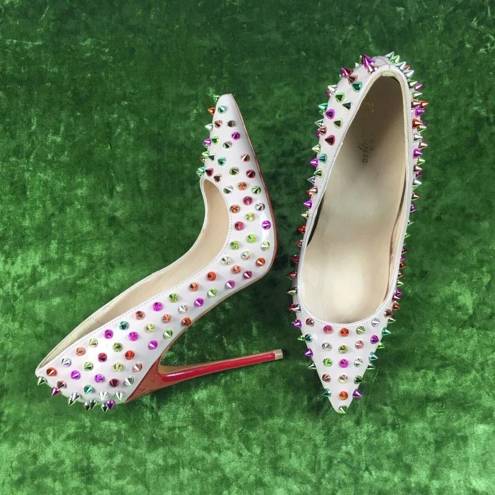 New high heels color rivet shoes exclusive patent brand PU leather Ms. 10cm 12cm female | Обувь