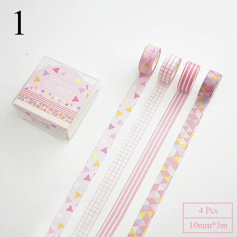 Pink 4 шт. геометрические мини васи ленты милые полосы декоративные клейкие маскирующие ленты для украшения Скрапбукинг дневник альбомы Сделай Сам ленты - Цвет: Pink